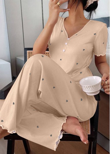 women clothes image of Champagne Heart Print Short Sleeve Lounge Top and Pants