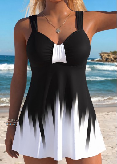 women clothes image of Black Ruched Twist Ombre Tankini Top