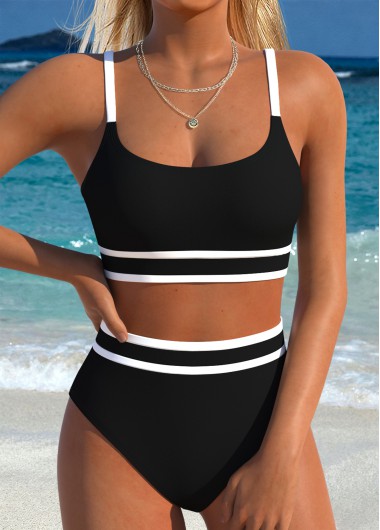 women clothes image of Black Mid Waisted Layered Bikini Set