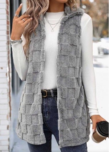 women clothes image of Light Grey Tummy Coverage Sleeveless Hooded Waistcoat