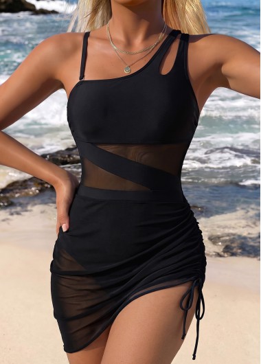 women clothes image of Black Patchwork One Piece Swimwear and Sarong