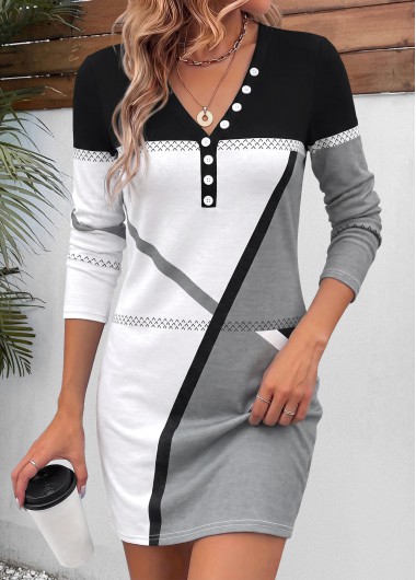women clothes image of Multi Color Striped Short Tummy Coverage Long Sleeve Dress