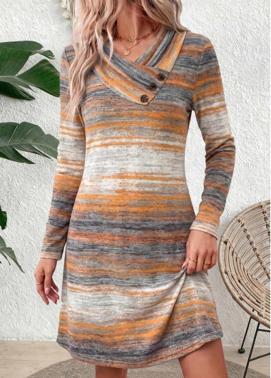 women clothes image of Multi Color Ombre Asymmetry Long Sleeve Asymmetrical Neck Dress