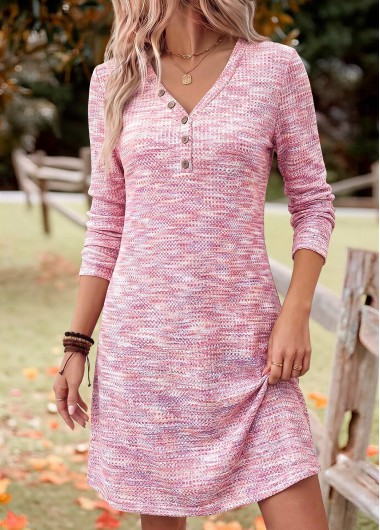 women clothes image of Pink Ombre Short Tummy Coverage Long Sleeve Dress