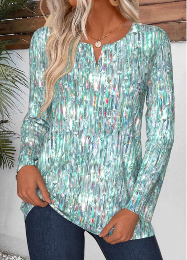 women clothes image of Cyan Dazzle Colorful Print Curved Hem T Shirt