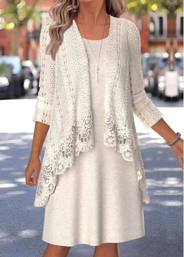 women clothes image of Beige Tummy Coverage Long Sleeve Dress and Cardigan