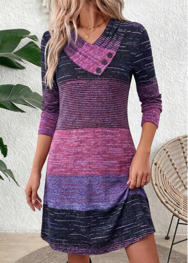 women clothes image of Multi Color Striped Short Criss Cross Long Sleeve Dress