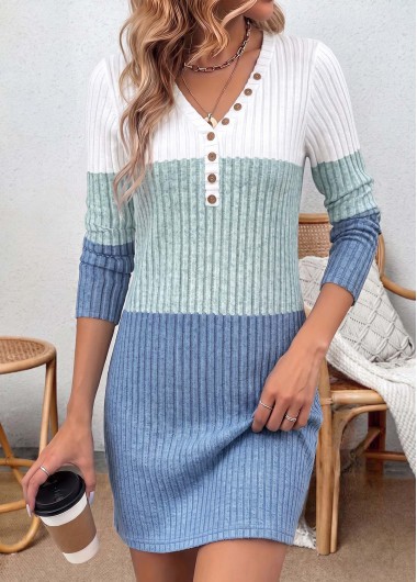 women clothes image of Multi Color Striped Short Patchwork Long Sleeve Dress