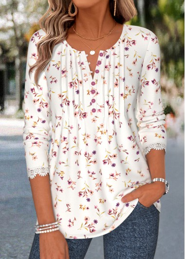 women clothes image of Multi Color Ditsy Floral Print Patchwork T Shirt