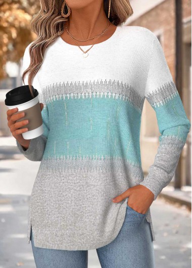 women clothes image of Multi Color Geometric Print Tummy Coverage Long Sleeve Sweatshirt