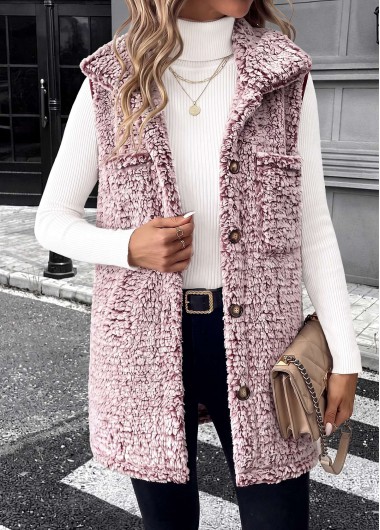 women clothes image of Purple Patchwork Sleeveless Shirt Collar Waistcoat