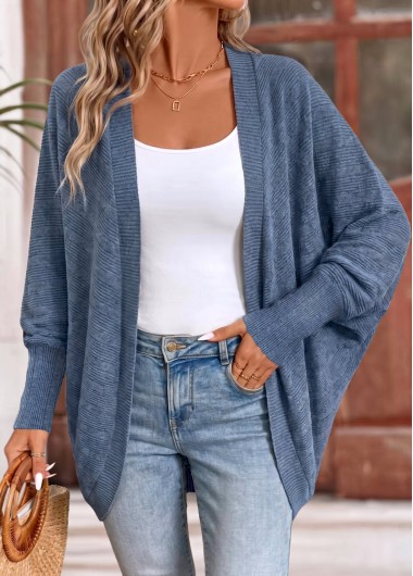 women clothes image of Dusty Blue Patchwork Long Sleeve Knit Cardigan
