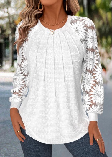 women clothes image of Raw White Patchwork Long Sleeve Round Neck Sweatshirt