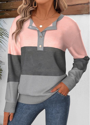 women clothes image of Multi Color Geometric Print Patchwork Long Sleeve Sweatshirt