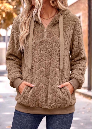 women clothes image of Light Coffee Patchwork Long Sleeve Hoodie