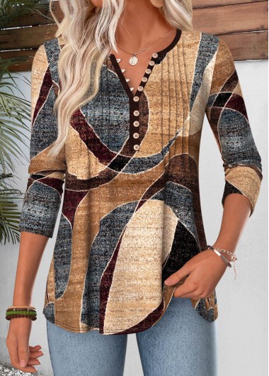 women clothes image of Multi Color Geometric Print Curved Hem T Shirt