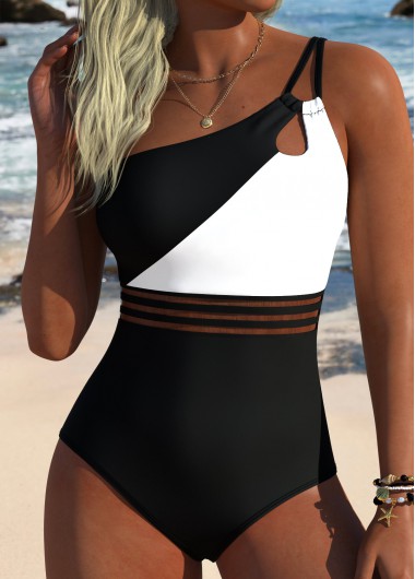 women clothes image of Black One Piece One Shoulder Swimwear