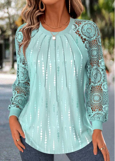 women clothes image of Cyan Polka Dot Tummy Coverage Long Sleeve T Shirt