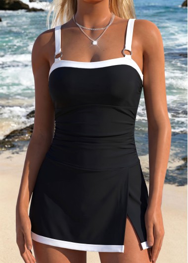 women clothes image of Black Fake 2in1 One Piece Swimdress