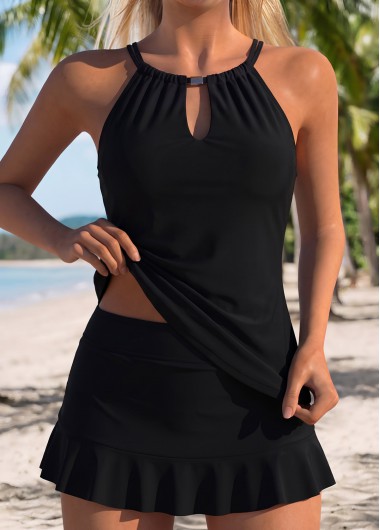 women clothes image of Black Mid Waisted Two-piece Tankini Set