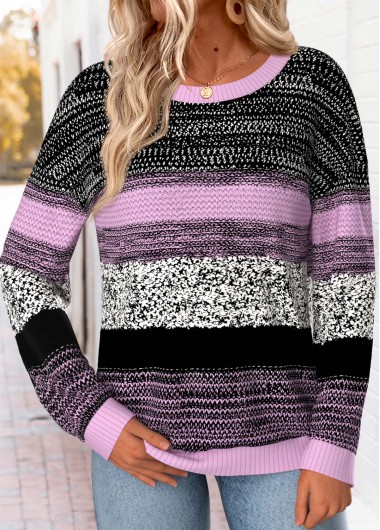 women clothes image of Purple Striped Long Sleeve Round Neck Sweatshirt