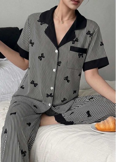 women clothes image of Black Striped Short Sleeve Lounge Top and Pants