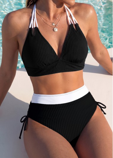 women clothes image of Black Mid Waisted Two-piece Bikini Set