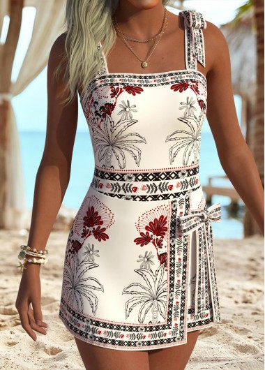 women clothes image of Mint Green Floral Print One Piece Swimwear and Skirt