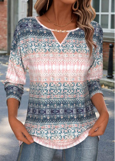 women clothes image of Light Pink Random Floral Print Tummy Coverage T Shirt