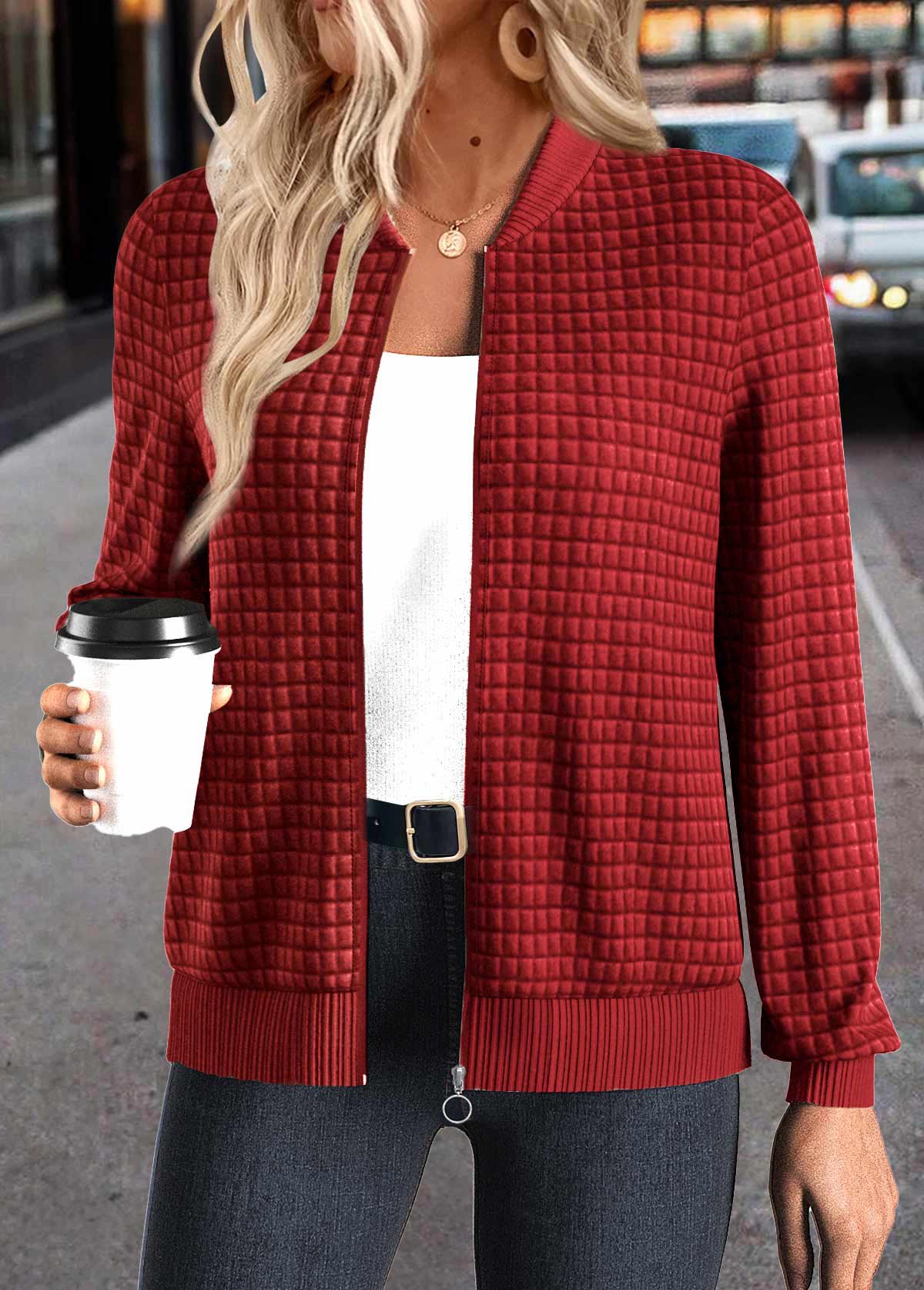 Christmas Plus Size Red Patchwork Long Sleeve Jacket | picture 1