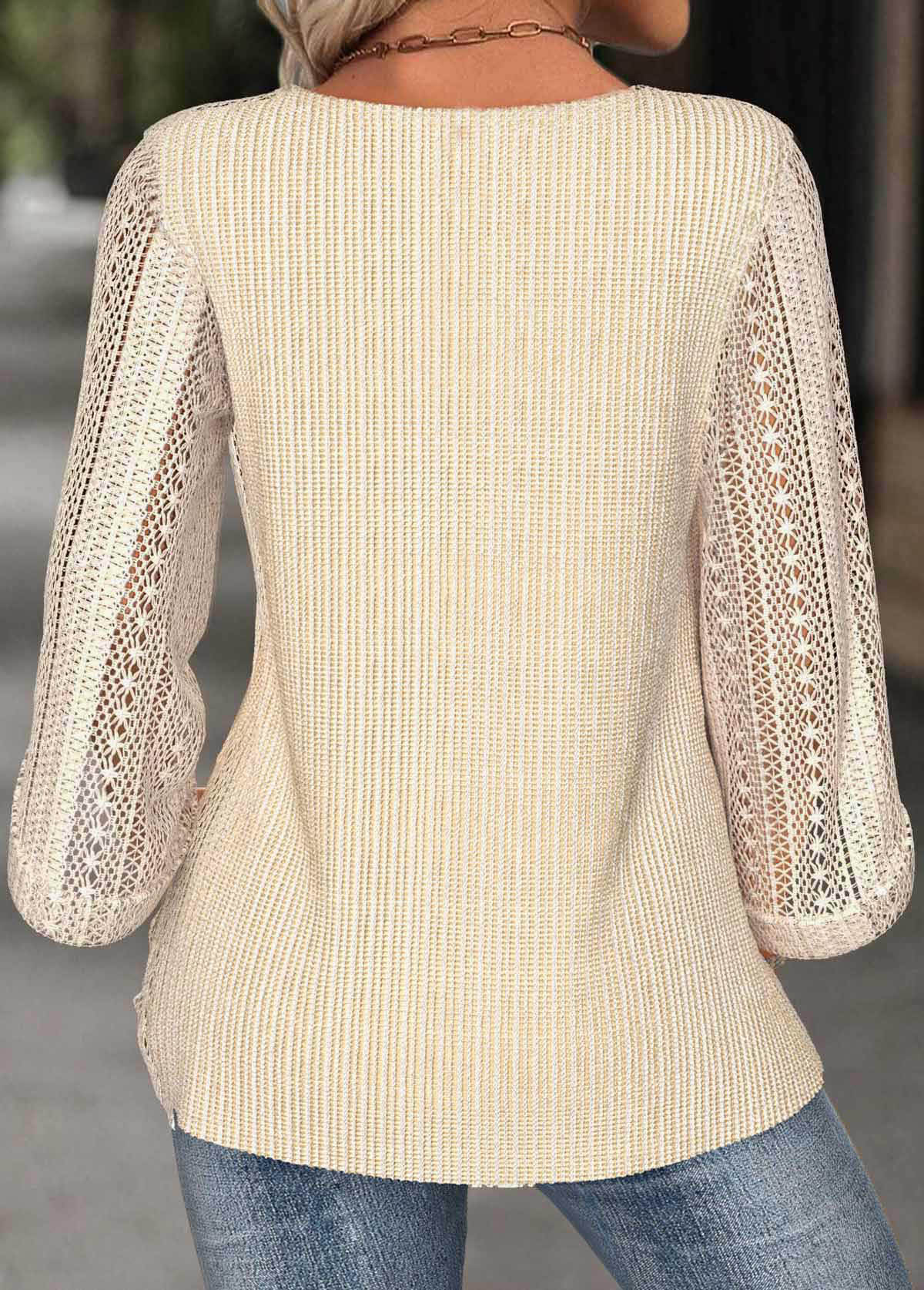 Beige 3/4 Sleeve Round Neck Blouse | picture 2