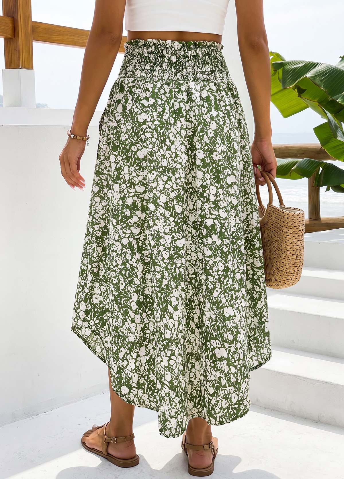 Green Pocket Ditsy Floral Print A Line Maxi Skirt | picture 
