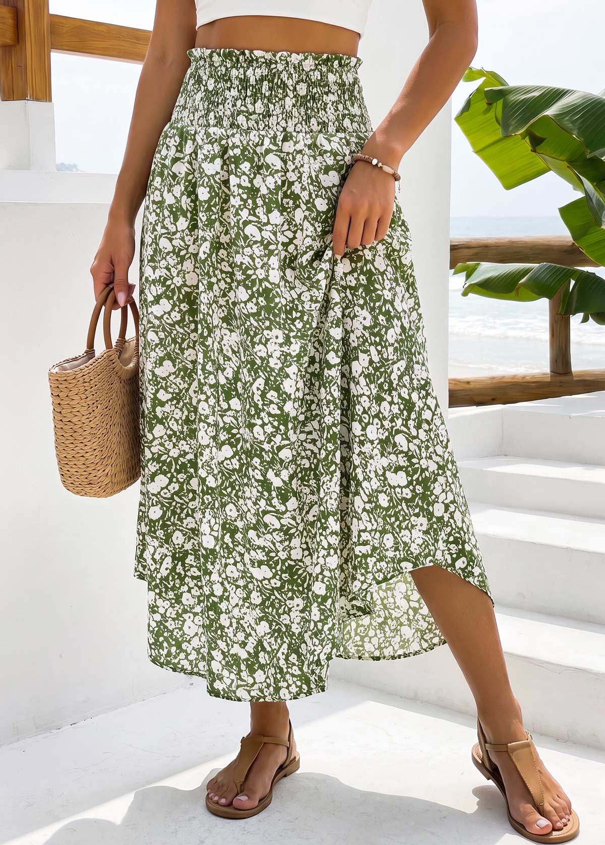 Green Pocket Ditsy Floral Print A Line Maxi Skirt | picture 