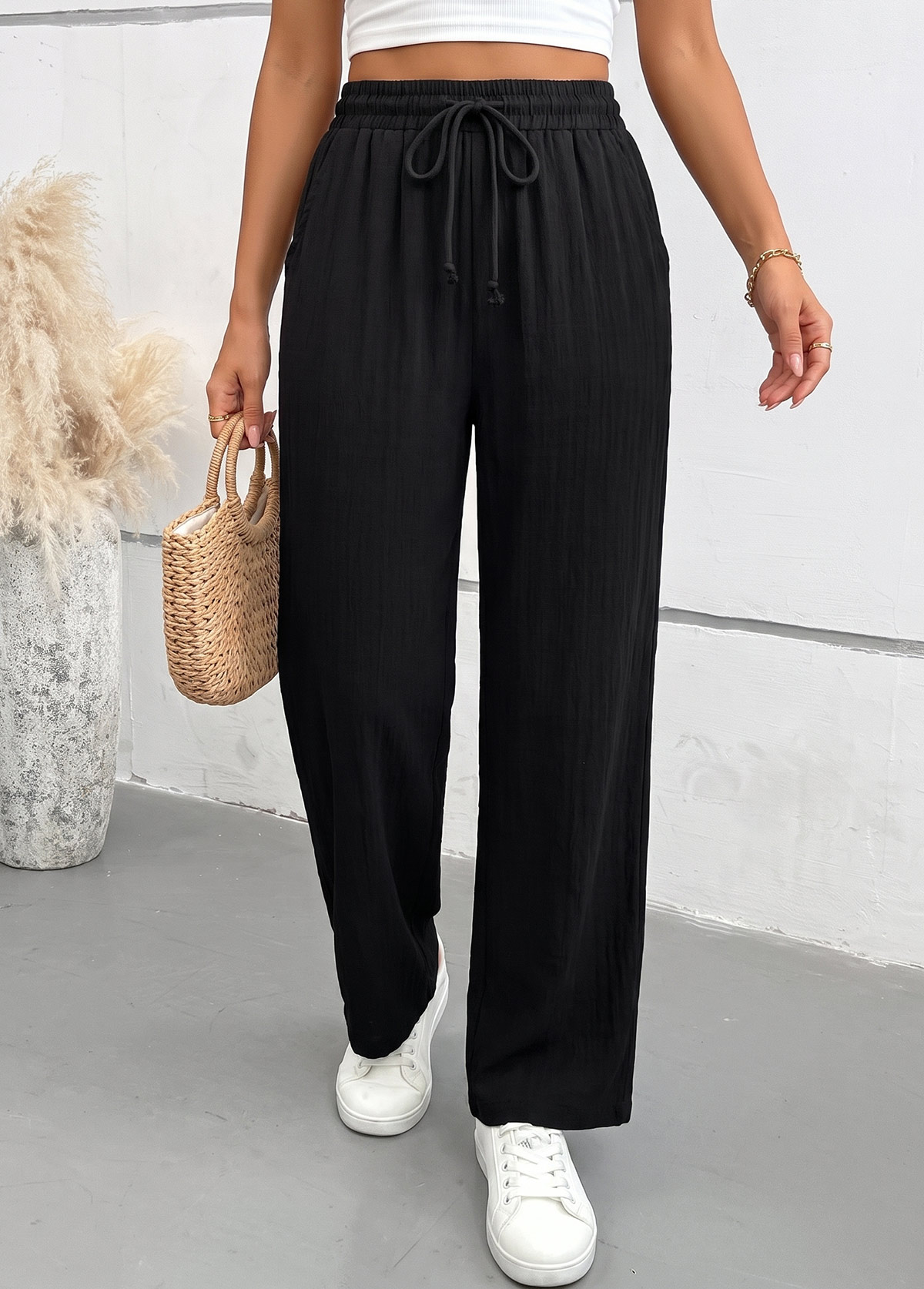 Black Elastic Waist High Waisted Pants | picture 