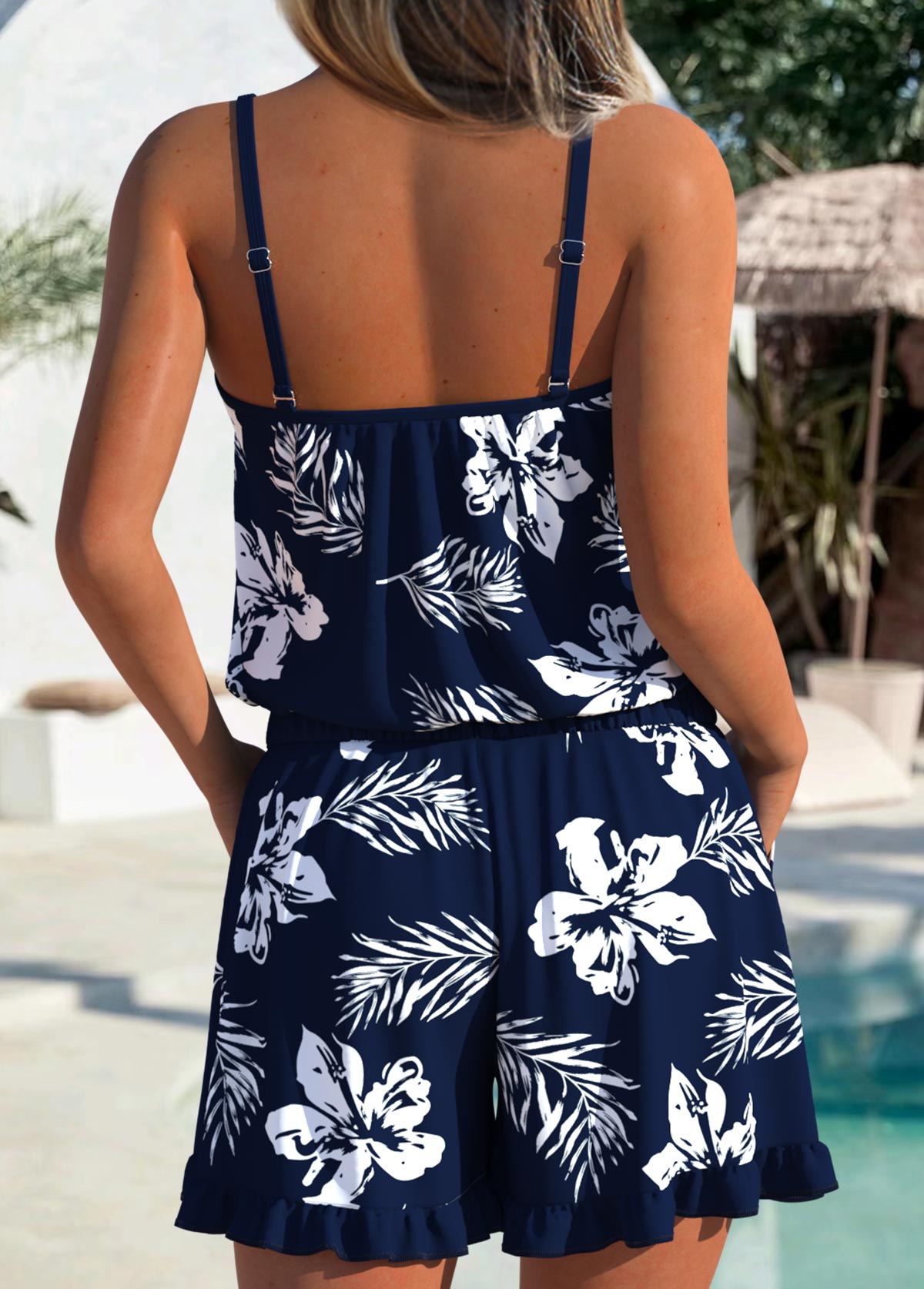 Navy Tummy Coverage Floral Print One Piece Swimwear | picture 