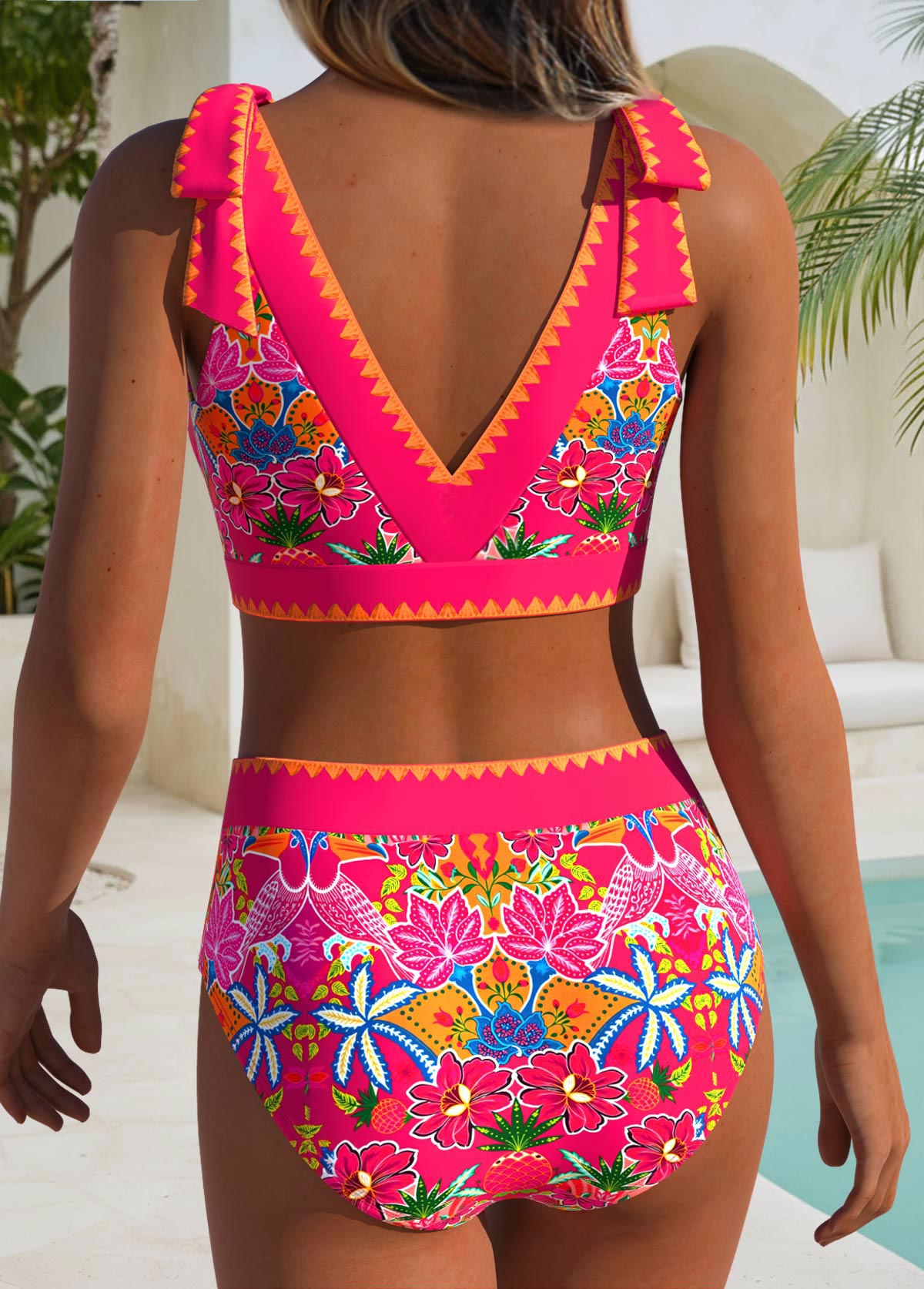 Hot Pink Mid Waisted Wide Waistband Bikini Set | picture 