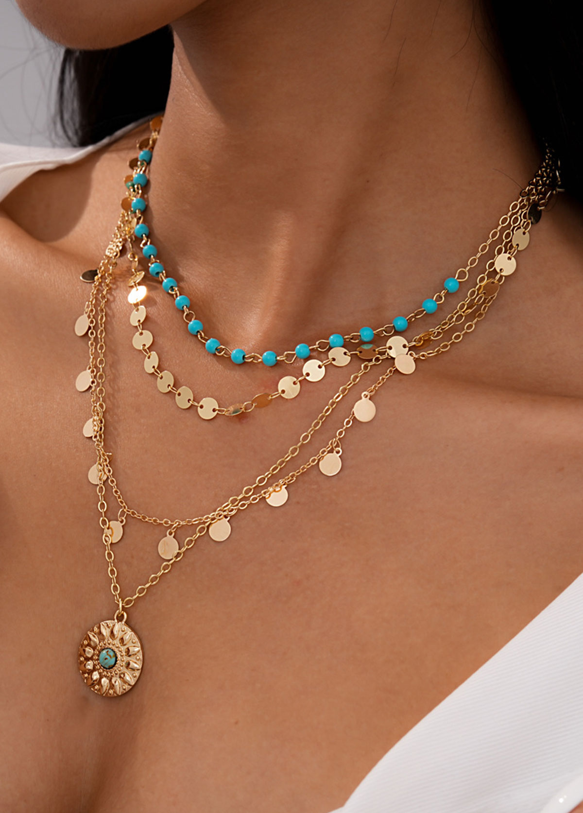 Golden Round Alloy Design Necklaces Set | picture 