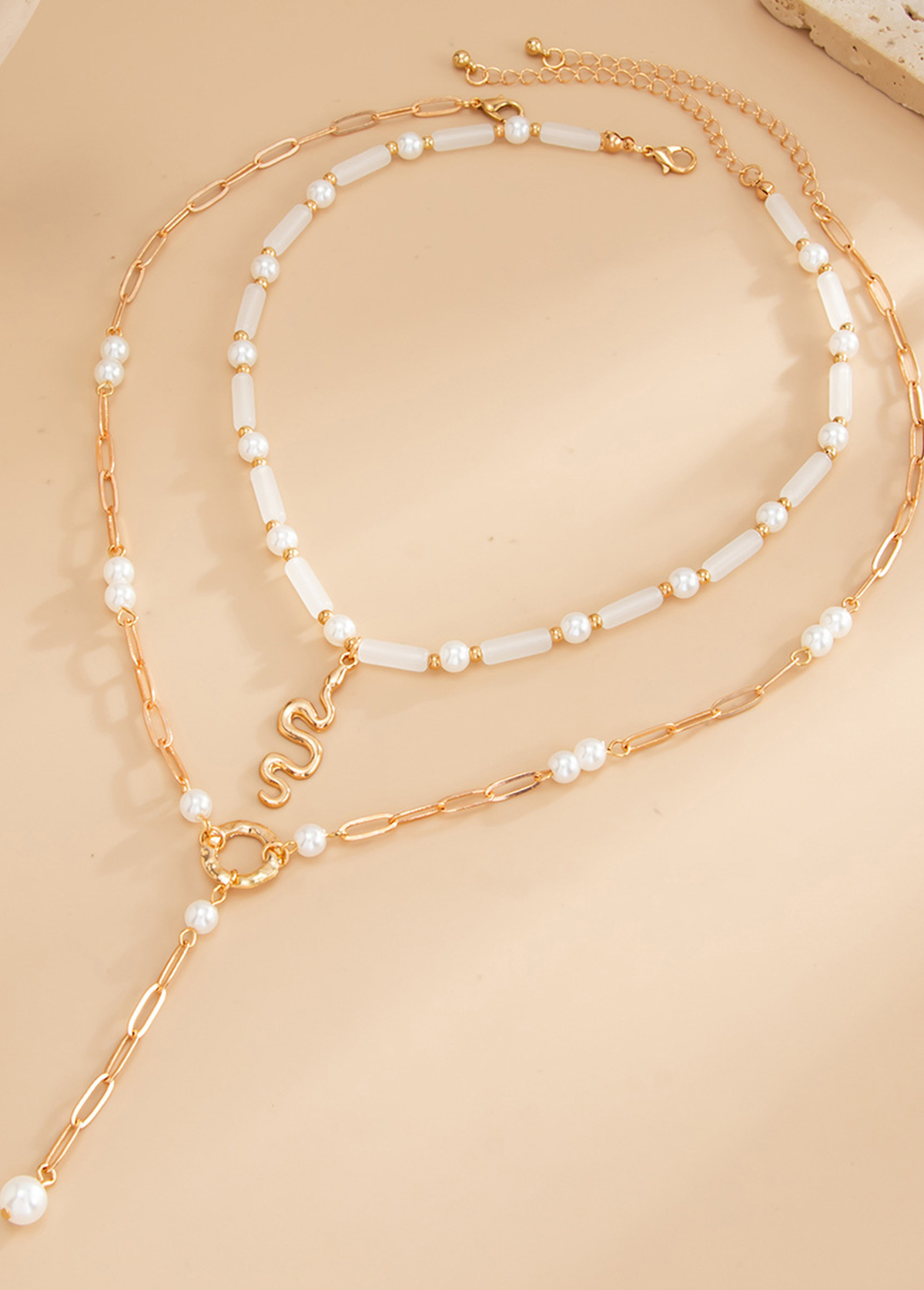 Golden Geometric Pearl Alloy Necklace Sets | picture 