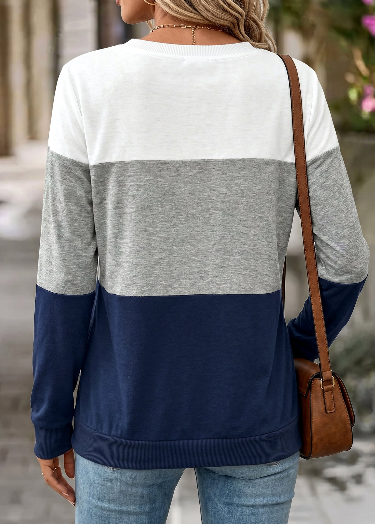 Navy Tummy Coverage Long Sleeve Round Neck Sweatshirt | picture 