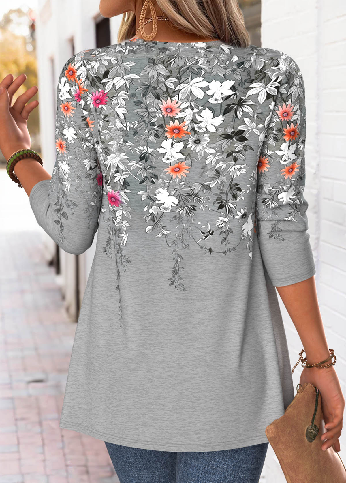Light Grey Marl Floral Print Fake Two Piece Twinset | picture 