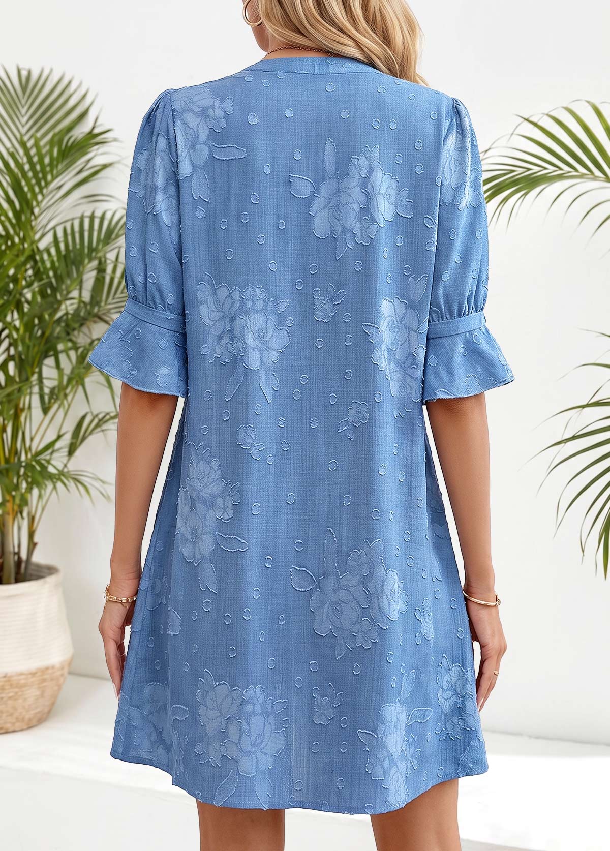 Denim Blue Floral Print Short Tummy Coverage Dress | picture 