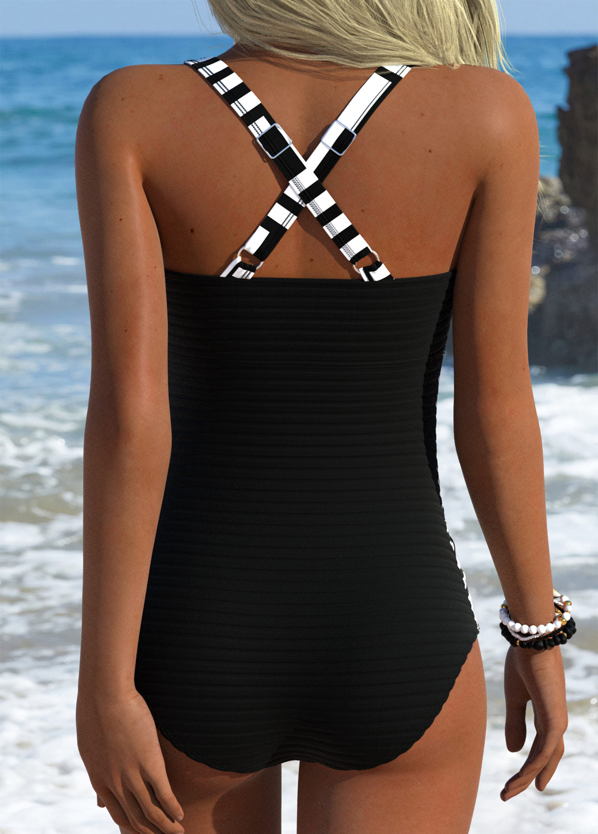 Black Pull On Geometric Print One Piece Swimwear | picture 