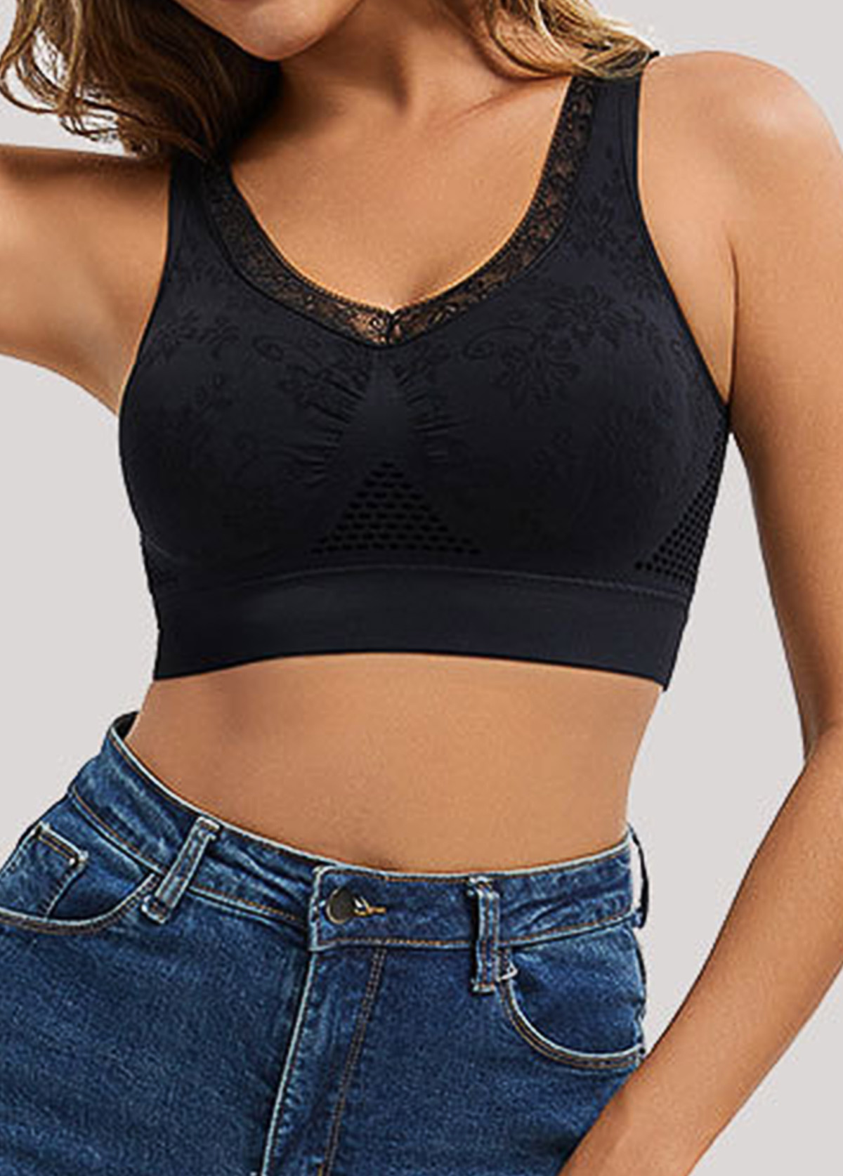 Black Lace Detail V Neck Bra | picture 