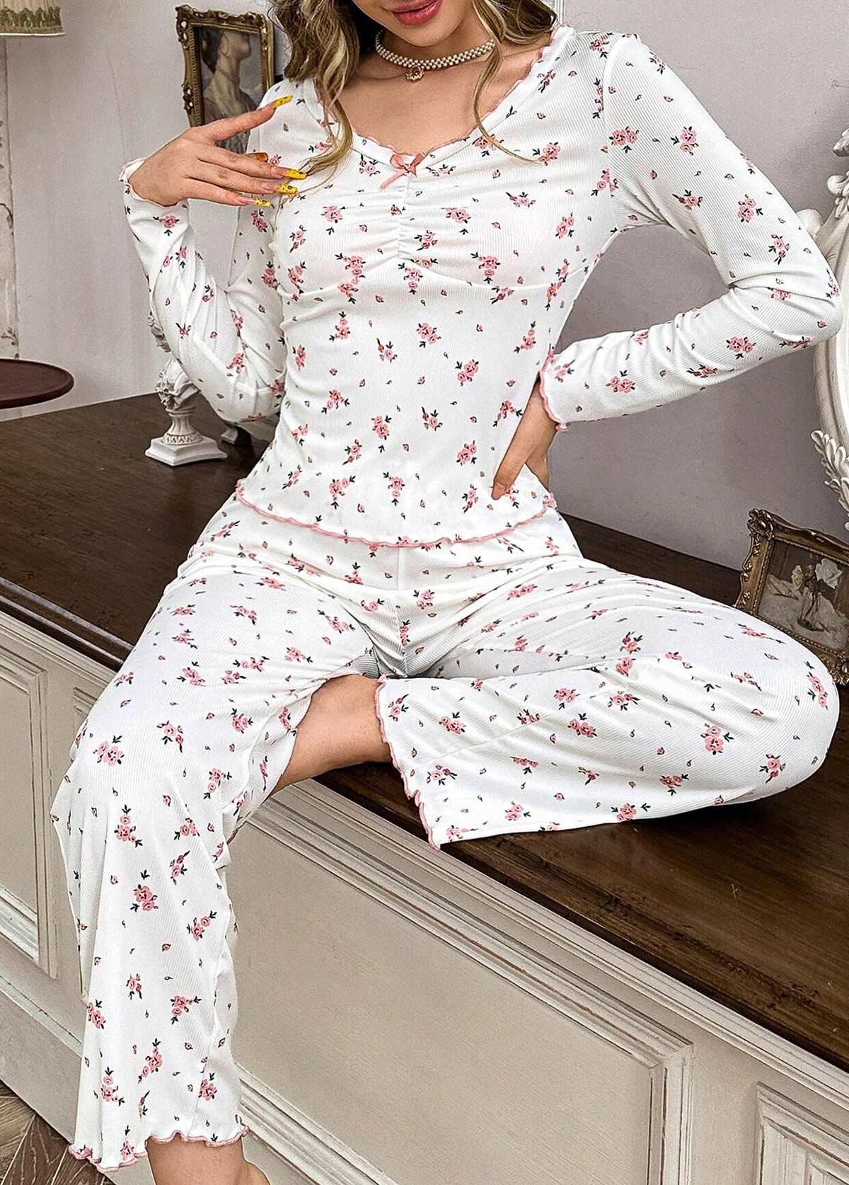 Light Pink Ditsy Floral Print Lounge Top and Pants | picture 