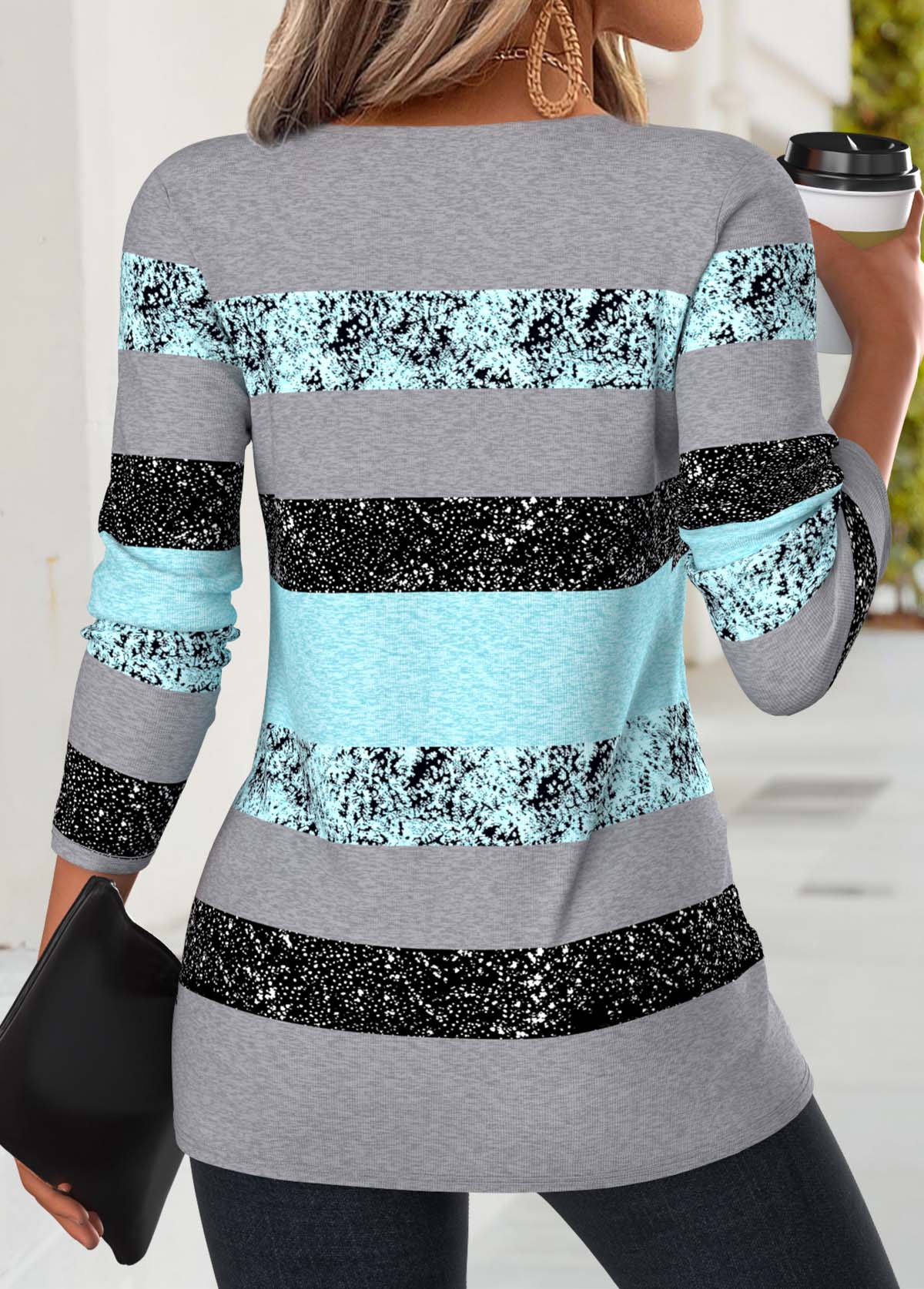Mint Green Striped Twist Long Sleeve T Shirt | picture 