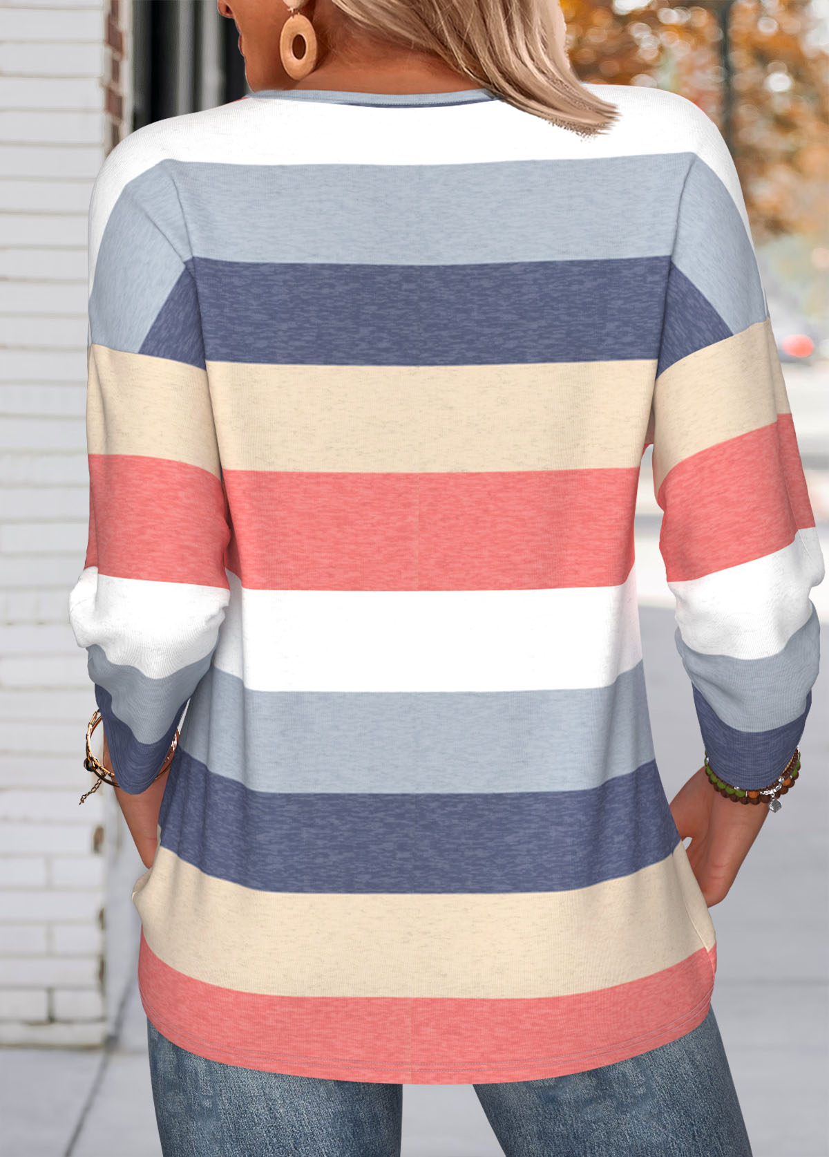 Navy Striped Tummy Coverage Long Sleeve T Shirt | picture 