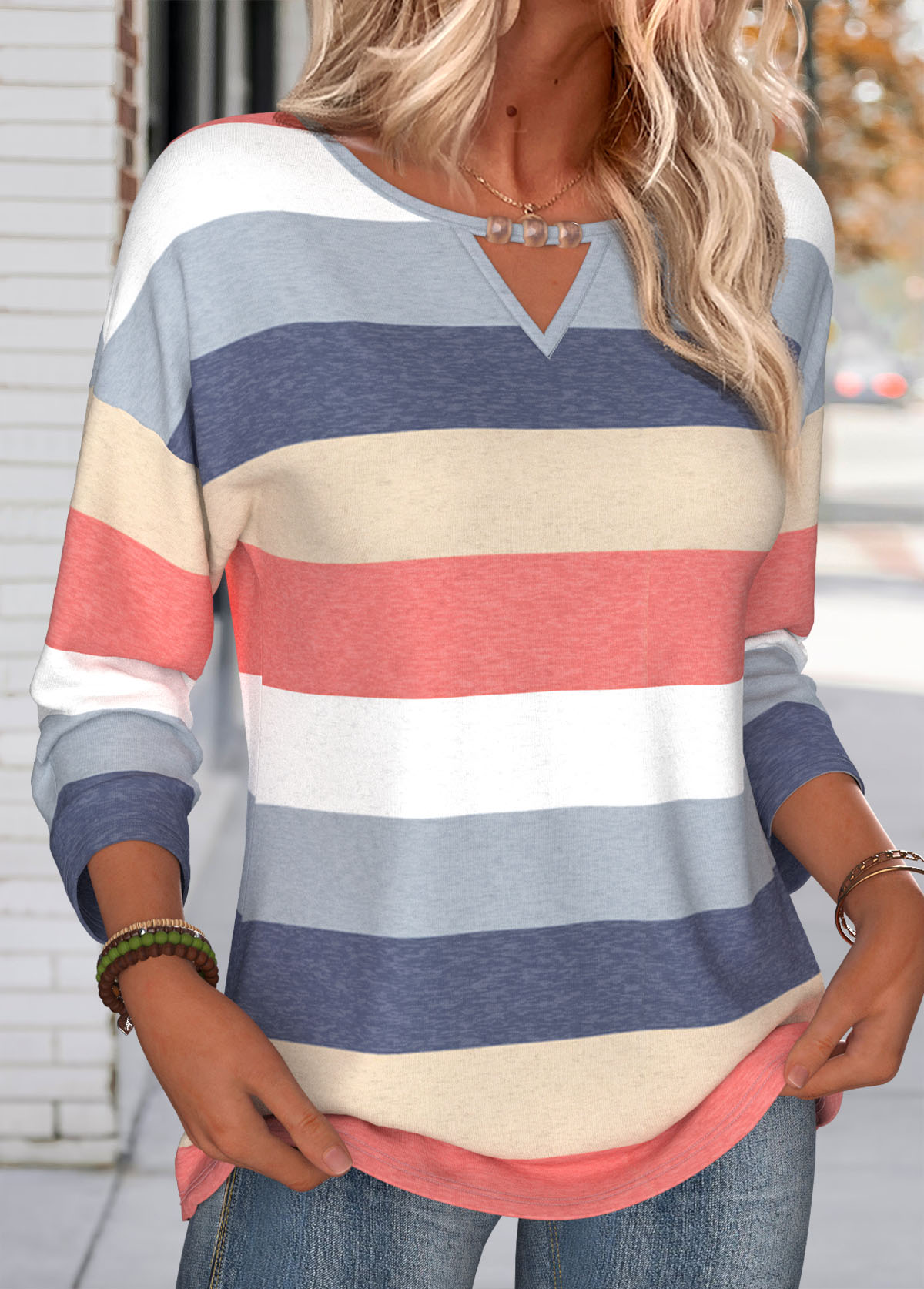Navy Striped Tummy Coverage Long Sleeve T Shirt | picture 