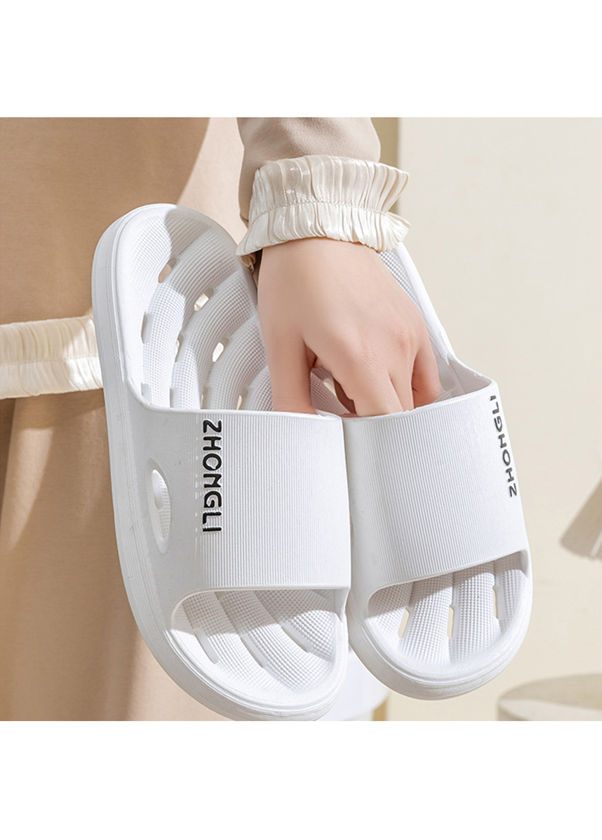 White Rubber Round Toe Falt Sliders | picture 