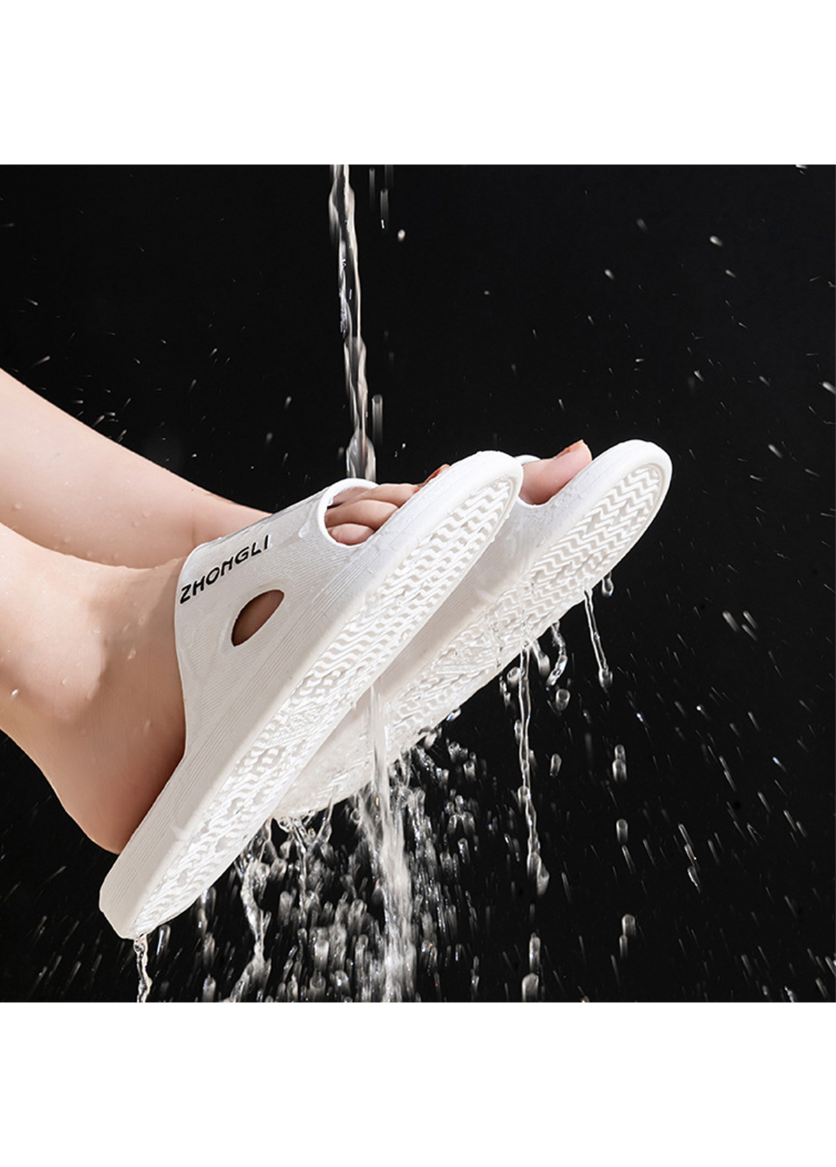White Rubber Round Toe Falt Sliders | picture 