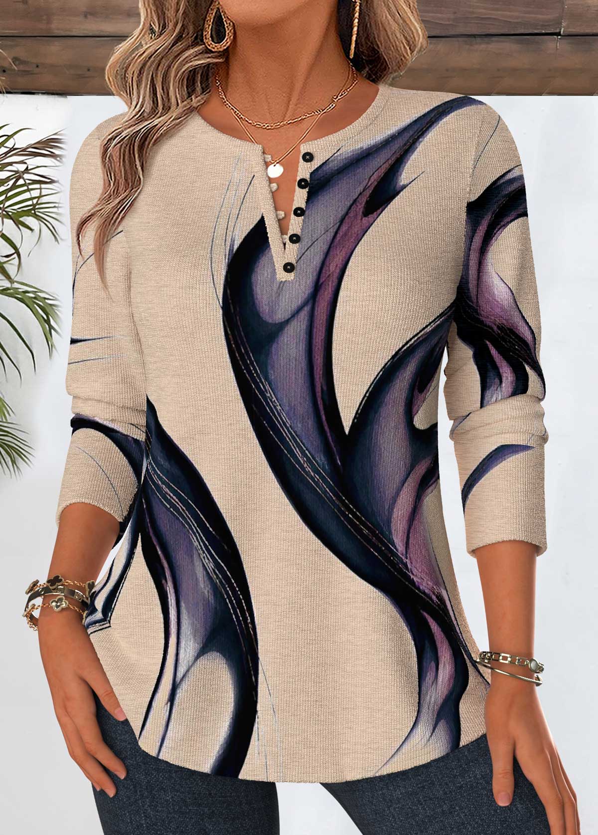 Multi Color Geometric Print Tummy Coverage T Shirt | picture 